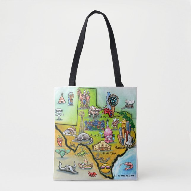 Texas Cartoon Map Tote Bag (Front)