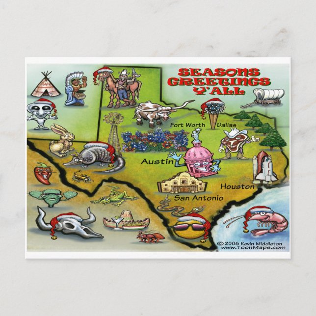 TEXAS Christmas Map Holiday Postcard (Front)