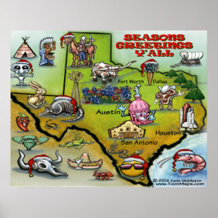 TEXAS Christmas Map Poster