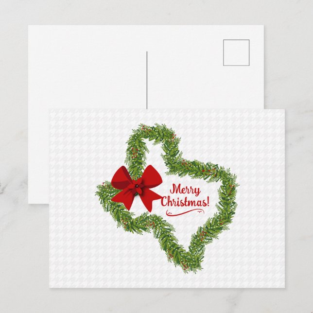 Texas Christmas Wreath with Red Bow Postcard (Front/Back)
