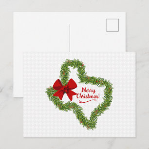 Texas Christmas Wreath with Red Bow Postcard