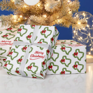 Texas Christmas Wreath with Red Bow Wrapping Paper