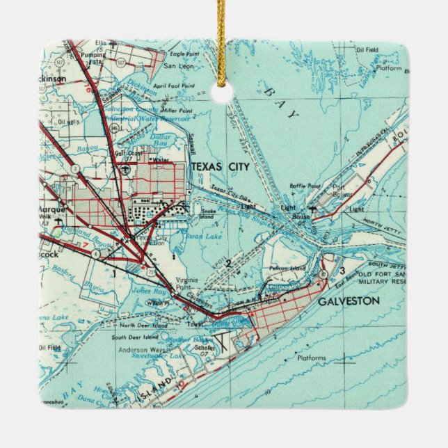 Texas City Vintage Map Ceramic Ornament (Back)