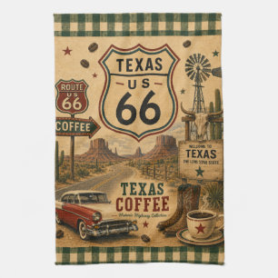 Texas Classic Car Coffee Ranch Americana Kitchen Towel