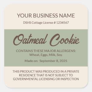 Texas Cottage Food Law Oatmeal Cookie Label