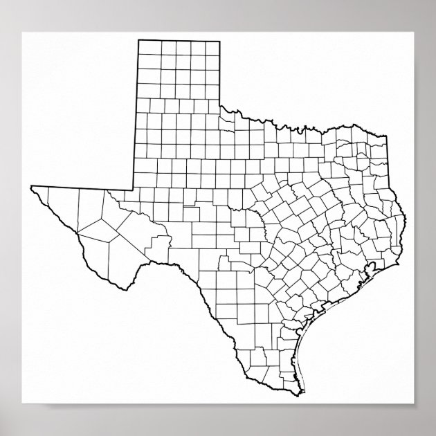 Texas Counties Blank Outline Map Poster Zazzle   Texas Counties Blank Outline Map Poster R1935c9f5d4a04cbfab421326777a5db8 5lff 8byvr 630 