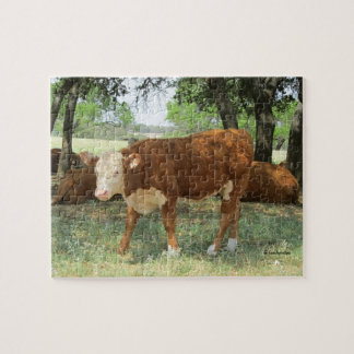 Texas Cow in Pasture Jigsaw Puzzle