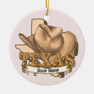 Texas Cowboy custom name Ceramic Ornament