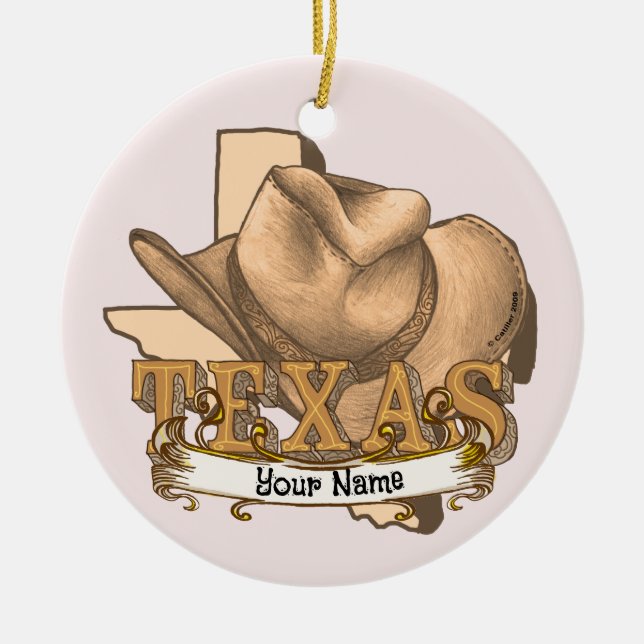 Texas Cowboy custom name Ceramic Ornament (Front)