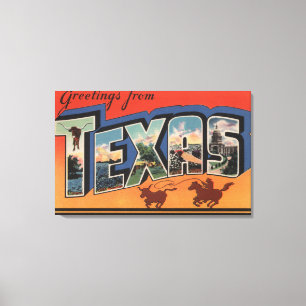 Texas (Cowboy Roping Bull)Large Letter Scenes Canvas Print