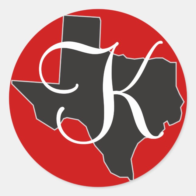 Texas Custom Monogram Initial on State Outline Classic Round Sticker (Front)