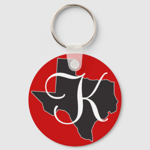 Texas Custom Monogram Initial on State Outline Keychain