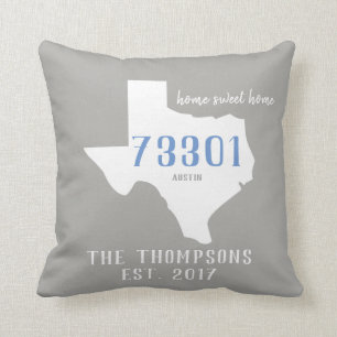 Texas Custom Town Zip Code Home Pillow