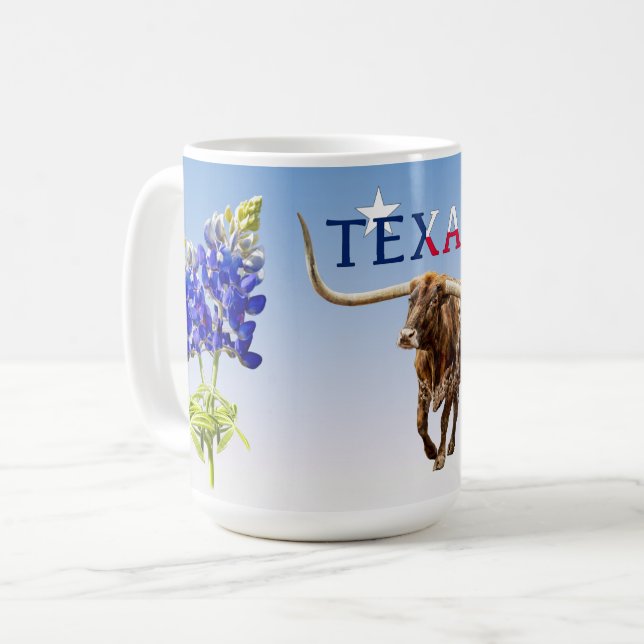 Texas emblématique sur bleu clair, Mug (Devant gauche)