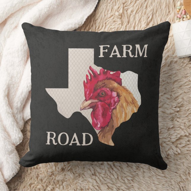 Texas Farm Road Chicken Throw Pillow (Blanket)