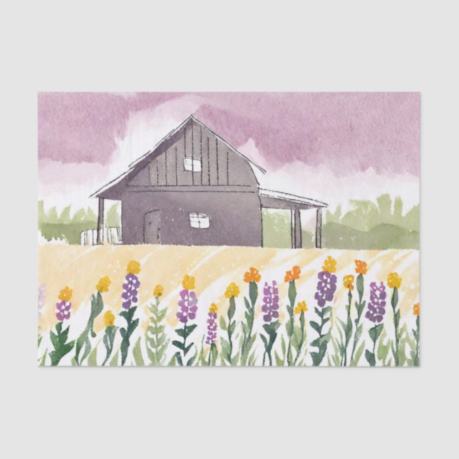 Texas Farming Wildflowers Decoupage Handdrawn Tissue Paper (Front)