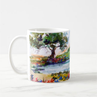 Texas Field Bluebonnets & Longhorn Watercolors Coffee Mug