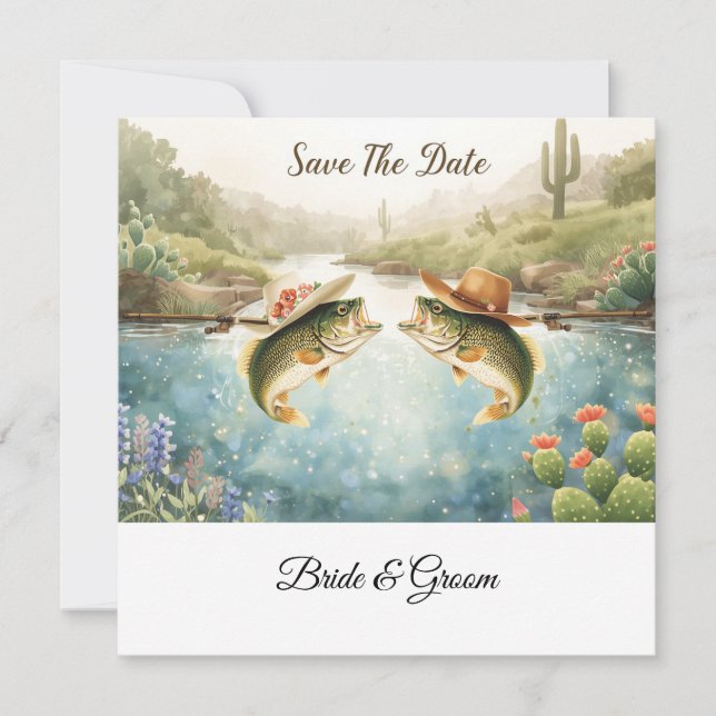 Texas Fishing Wedding Save the Date Cowboy  (Front)
