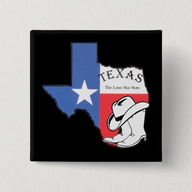 Texas: Flag and Silhouette of Texas 2 Inch Square Button (Front)