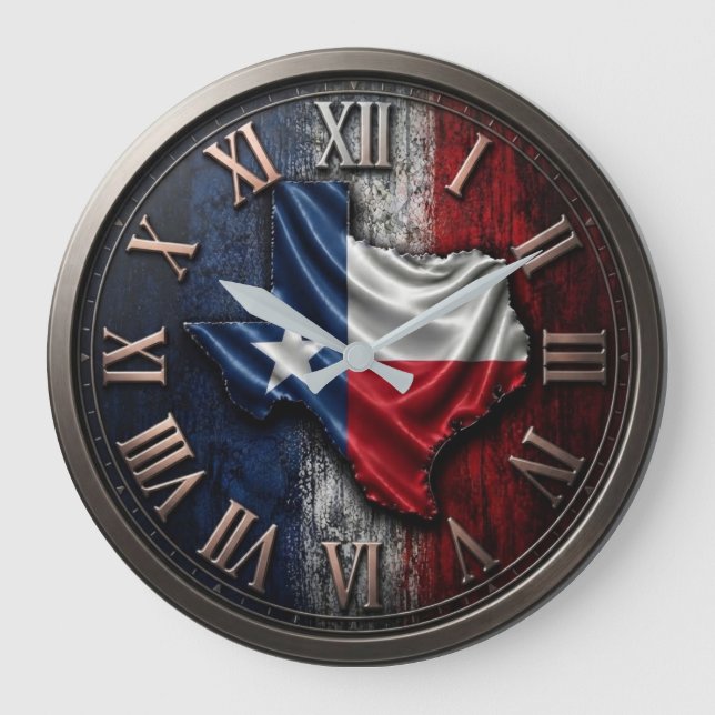 Texas Flag Distressed Metallic Large Clock (Front)