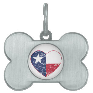 Texas Flag Heart Distressed Pet Name Tag