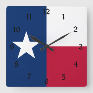 Texas Flag: Longhorns, The Texan Lone Star State Square Wall Clock