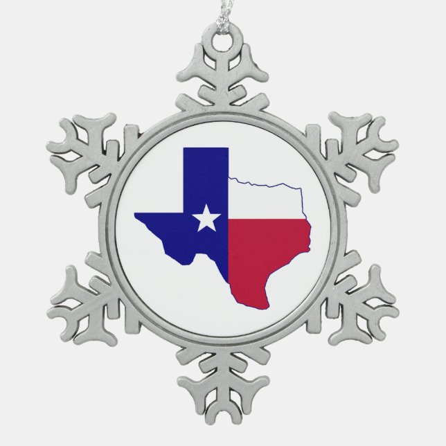 Texas Flag Map Snowflake Pewter Christmas Ornament (Front)