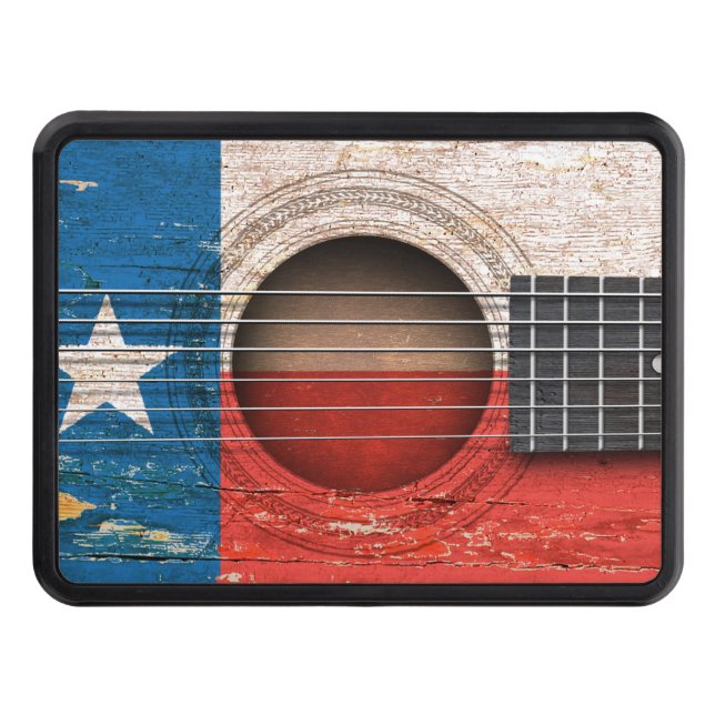 Texas Flag on Old Acoustic Guitar Trailer Hitch Cover (Front)