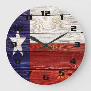 Texas Flag on Rustic wood texture Large Clock