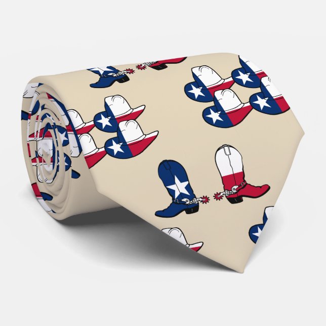 Texas Flag Print Cowboy Boots And Hats Tie (Rolled)