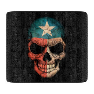 Texas Flag Skull on Black Cutting Board