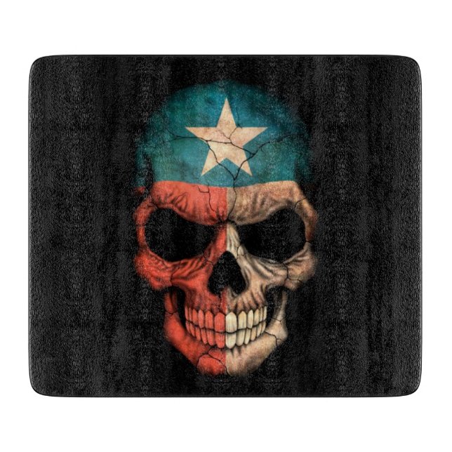 Texas Flag Skull on Black Cutting Board (Front)