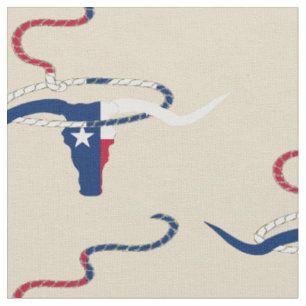 Texas Flag Steer Head With Rope on lt tan fabric
