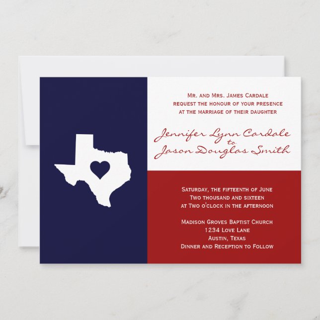 Texas Flag Thème Faire-part de mariage Rouge Blanc (Devant)