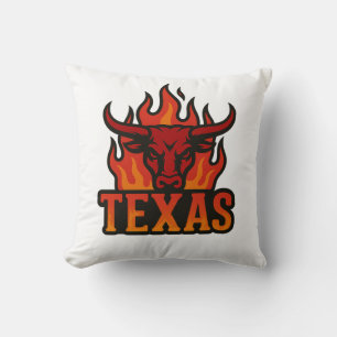 Texas Flame Bull Head – Fiery Longhorn Western Throw Pillow