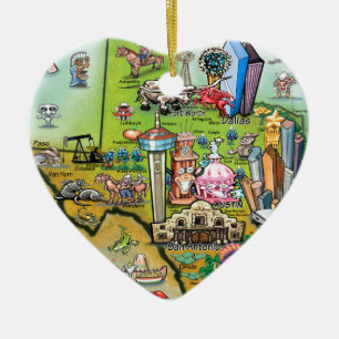 Texas Fun Map Ceramic Ornament