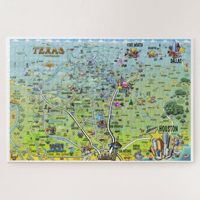 Texas Fun Map Jigsaw Puzzle (Horizontal)