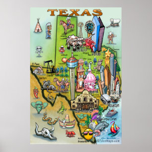 Texas Fun Map Poster
