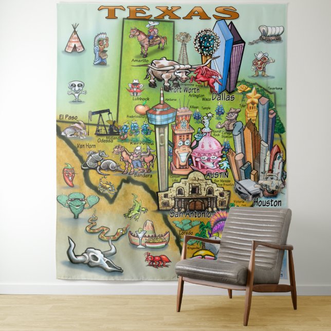 Texas Fun Map Tapestry (In Situ)