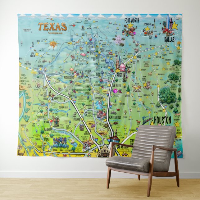 Texas Fun Map Tapestry (In Situ (Horizontal))