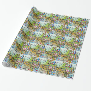 Texas Fun Map Wrapping Paper