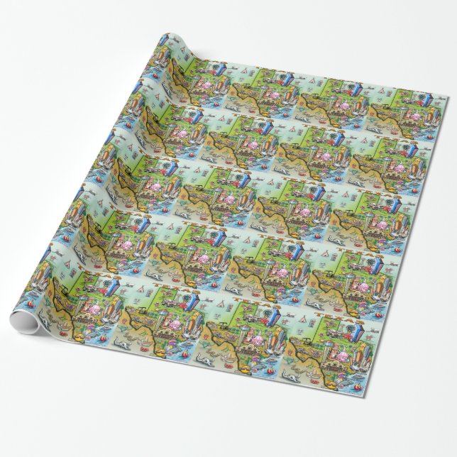 Texas Fun Map Wrapping Paper (Unrolled)