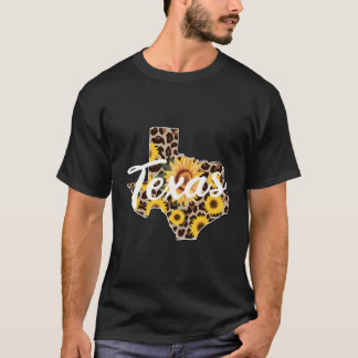 Texas Girl Sunflower Leopard Rustic Black State Pr T-Shirt