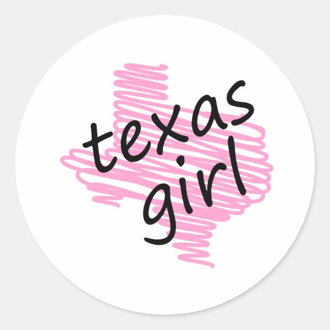 Texas Girl with Scribbled Texas Map Classic Round Sticker (Front)