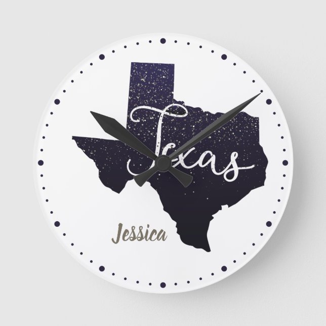 Texas Glitter State Shape Round Clock (Front)