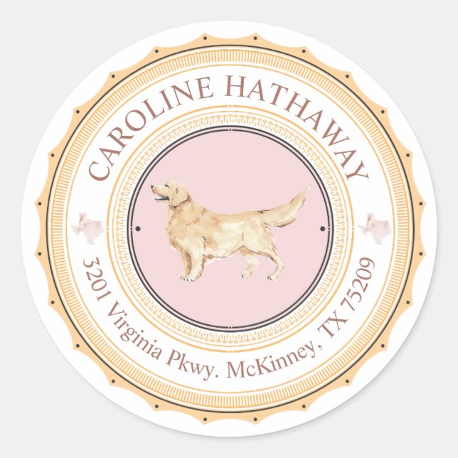 Texas Golden Retriever Dog Return Address Sticker (Front)