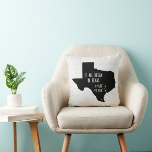 Texas GPS Coordinates with Heart Throw Pillow