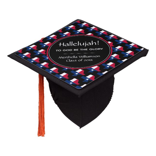 TEXAS Graduate Patriotic Custom HALLELUJAH Graduation Cap Topper (Angled)