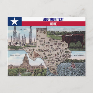 Texas Greetings postcard - State Map & Views