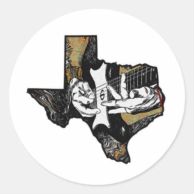 Texas Guitar Classic Round Sticker (Front)